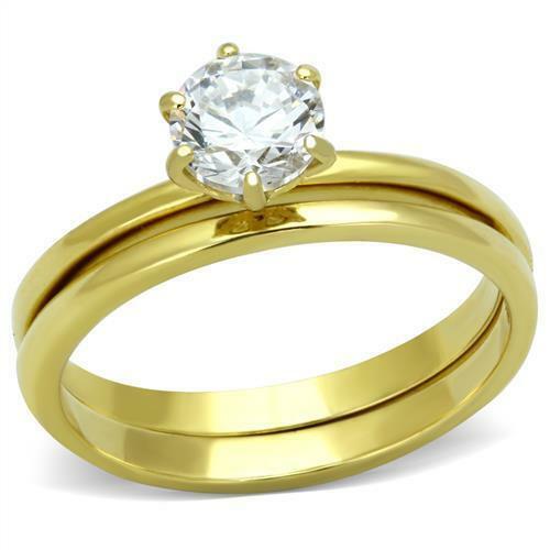 Jewellery Kingdom Ladies Cz 1.30ct Solitaire Wedding Engagement Band 18kt Ring Set (Gold) - Jewelry Rings - British D'sire Main image