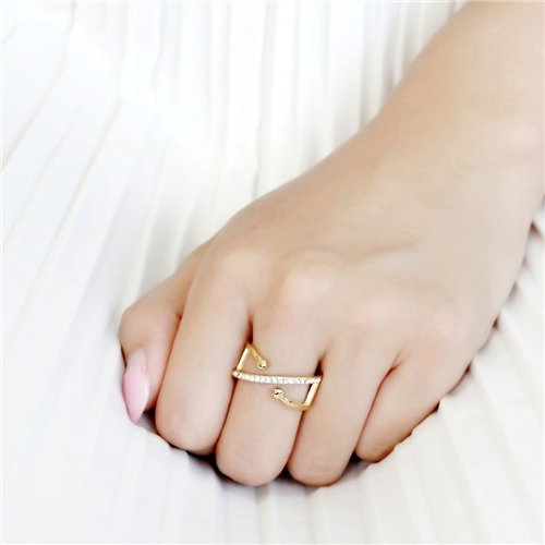 Jewellery Kingdom Ladies Cz 18kt Steel Open Heart Ends Flat Elegant Pretty Gold Band Ring - Jewelry Rings - British D'sire