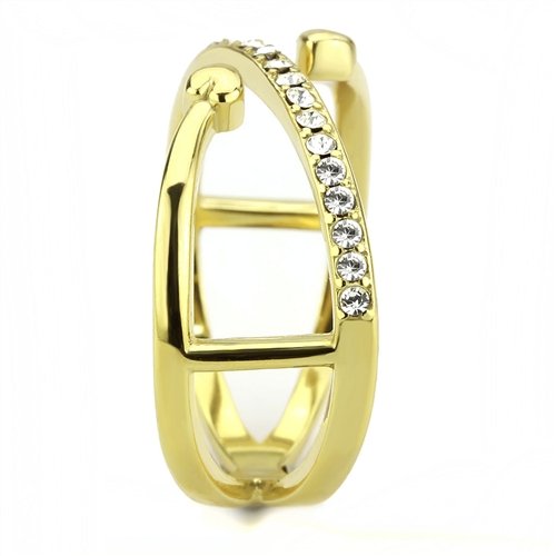 Jewellery Kingdom Ladies Cz 18kt Steel Open Heart Ends Flat Elegant Pretty Gold Band Ring - Jewelry Rings - British D'sire