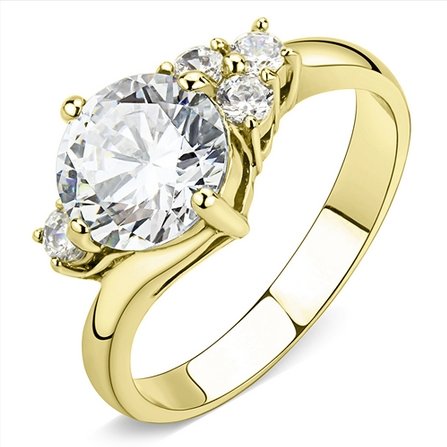 Jewellery Kingdom Ladies CZ 2 Carat 18kt Steel Anniversary Pretty Elegant Sparkle Ring (Gold) - Jewelry Rings - British D'sire Main image