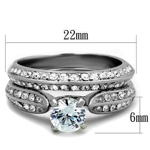 Jewellery Kingdom Ladies Cz 2 Carat Stainless Steel Wedding Bridal Ring Set (Silver) - Jewelry Rings - British D'sire