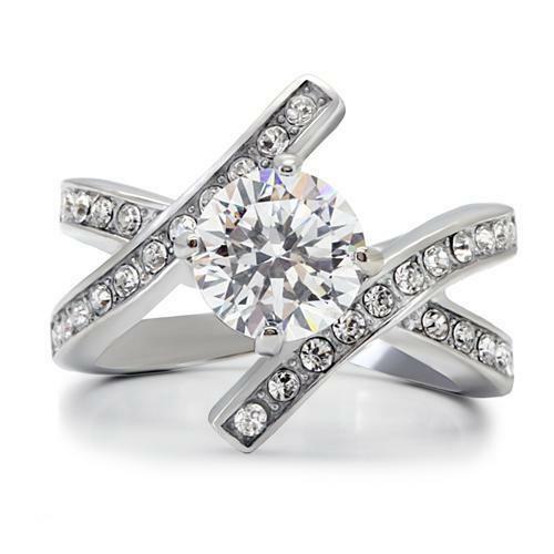 Jewellery Kingdom Ladies Cz 3 Carat Solitaire Cross Over Stainless Steel Ring (Silver) Secondary image