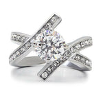 Jewellery Kingdom Ladies Cz 3 Carat Solitaire Cross Over Stainless Steel Ring (Silver) - Jewelry Rings - British D'sire