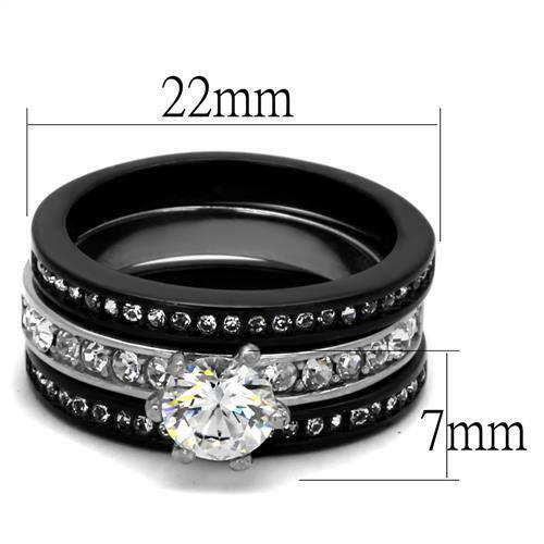 Jewellery Kingdom Ladies Cz 3pcs Engagement Wedding Bands Cz Solitaire Stack Ring Set (Black) - Jewelry Rings - British D'sire