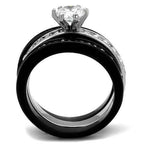 Jewellery Kingdom Ladies Cz 3pcs Engagement Wedding Bands Cz Solitaire Stack Ring Set (Black) - Jewelry Rings - British D'sire