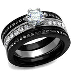 Jewellery Kingdom Ladies Cz 3pcs Engagement Wedding Bands Cz Solitaire Stack Ring Set (Black) - Jewelry Rings - British D'sire