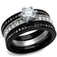 Jewellery Kingdom Ladies Cz 3pcs Engagement Wedding Bands Cz Solitaire Stack Ring Set (Black) - Jewelry Rings - British D'sire
