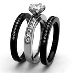 Jewellery Kingdom Ladies Cz 3pcs Engagement Wedding Bands Cz Solitaire Stack Ring Set (Black) - Jewelry Rings - British D'sire