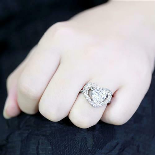 Jewellery Kingdom Ladies Cz 4 Carat Heart Set Stainless Steel New Ring (Silver) - Jewelry Rings - British D'sire