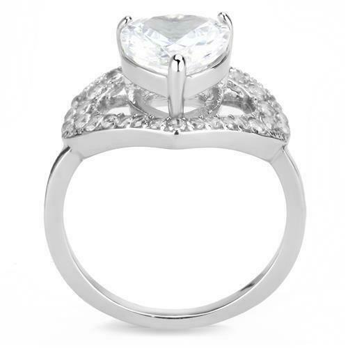 Jewellery Kingdom Ladies Cz 4 Carat Heart Set Stainless Steel New Ring (Silver) - Jewelry Rings - British D'sire