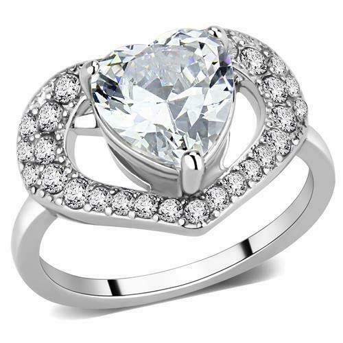 Jewellery Kingdom Ladies Cz 4 Carat Heart Set Stainless Steel New Ring (Silver) - Jewelry Rings - British D'sire
