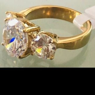 Jewellery Kingdom Ladies CZ Anniversary Past Present Future Three Stone Ring (Gold) - Rings - British D'sire