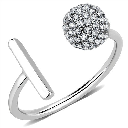Jewellery Kingdom Ladies Cz Ball Open Contemporary Stainless Steel Pretty Sparkle Ring (Silver) - Jewelry Rings - British D'sire Main image