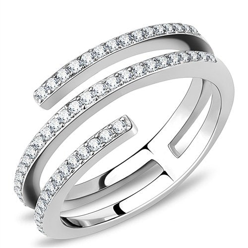 Jewellery Kingdom Ladies Cz Band 8mm Flat Pave Open Realistic Stainless Steel Ring (Silver) - Jewelry Rings - British D'sire Main image