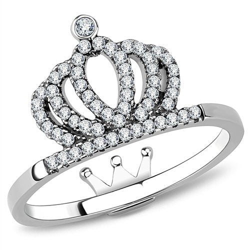 Jewellery Kingdom Ladies Cz Band Crown Teira Stainless Steel Pave Sparkling Pretty Ring (Silver) - Jewelry Rings - British D'sire Main image