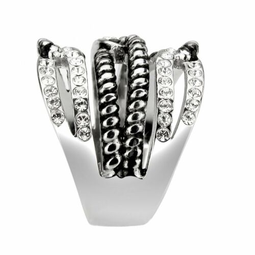 Jewellery Kingdom Ladies Cz Band Long Finger Silver Cubic Zirconia Stainless Steel Rope Ring Secondary image