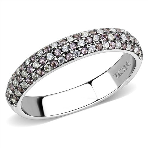 Jewellery Kingdom Ladies Cz Band Ring Stacking Eternity 36mm Pink Stainless Steel Silver - Jewelry Rings - British D'sire