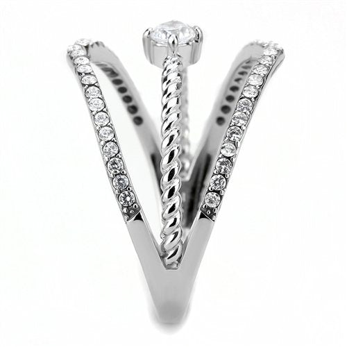 Jewellery Kingdom Ladies Cz Band Solitaire Accents Open Stainless Steel Pretty Ring (Silver) - Rings - British D'sire