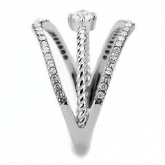 Jewellery Kingdom Ladies Cz Band Solitaire Accents Open Stainless Steel Pretty Ring (Silver) - Rings - British D'sire