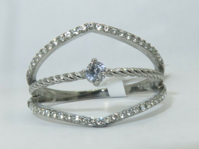 Jewellery Kingdom Ladies Cz Band Solitaire Accents Open Stainless Steel Pretty Ring (Silver) - Rings - British D'sire