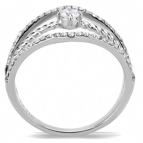 Jewellery Kingdom Ladies Cz Band Solitaire Accents Open Stainless Steel Pretty Ring (Silver) - Rings - British D'sire