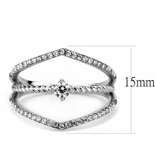 Jewellery Kingdom Ladies Cz Band Solitaire Accents Open Stainless Steel Pretty Ring (Silver) - Rings - British D'sire