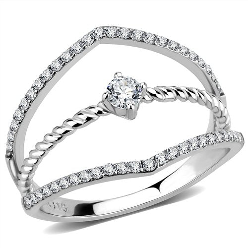 Jewellery Kingdom Ladies Cz Band Solitaire Accents Open Stainless Steel Pretty Ring (Silver) - Rings - British D'sire