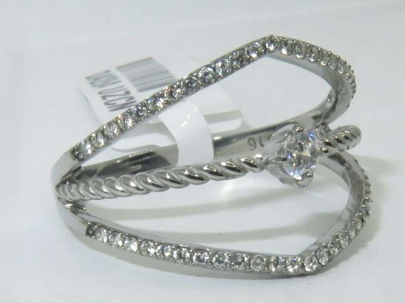 Jewellery Kingdom Ladies Cz Band Solitaire Accents Open Stainless Steel Pretty Ring (Silver) - Rings - British D'sire