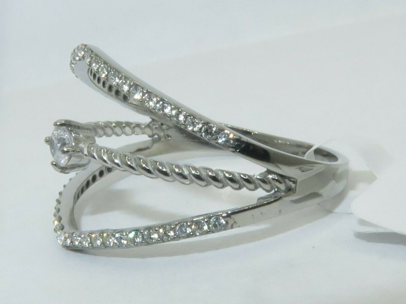 Jewellery Kingdom Ladies Cz Band Solitaire Accents Open Stainless Steel Pretty Ring (Silver) - Rings - British D'sire