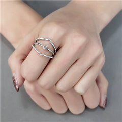 Jewellery Kingdom Ladies Cz Band Solitaire Accents Open Stainless Steel Pretty Ring (Silver) - Rings - British D'sire