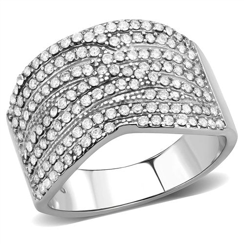Jewellery Kingdom Ladies CZ Band Wide 12mm Stainless Steel Pave Dress Sparkling Ring (Silver) - Jewelry Rings - British D'sire Main image