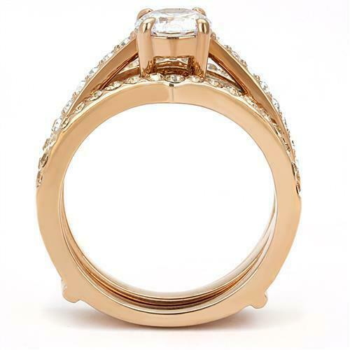 Jewellery Kingdom Ladies Cz Clear Champagne Wedding Engagement Steel 2pc Gold Ring - Jewelry Rings - British D'sire