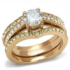 Jewellery Kingdom Ladies Cz Clear Champagne Wedding Engagement Steel 2pc Gold Ring - Jewelry Rings - British D'sire