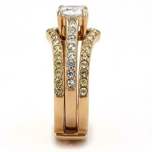 Jewellery Kingdom Ladies Cz Clear Champagne Wedding Engagement Steel 2pc Gold Ring Secondary image
