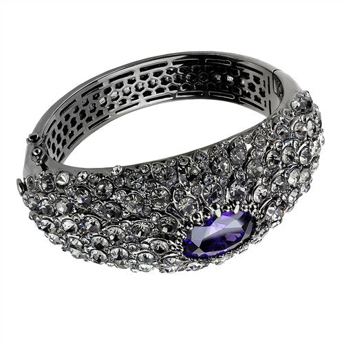 Jewellery Kingdom Ladies Cz Cobalt Chunky Purple Hinged Sparkling Tanzanite Bangle Black - Bracelets & Bangles - British D'sire Main image