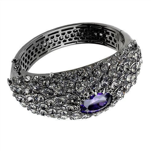 Jewellery Kingdom Ladies Cz Cobalt Chunky Purple Hinged Sparkling Tanzanite Bangle Black - Bracelets & Bangles - British D'sire