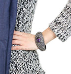 Jewellery Kingdom Ladies Cz Cobalt Chunky Purple Hinged Sparkling Tanzanite Bangle Black - Bracelets & Bangles - British D'sire