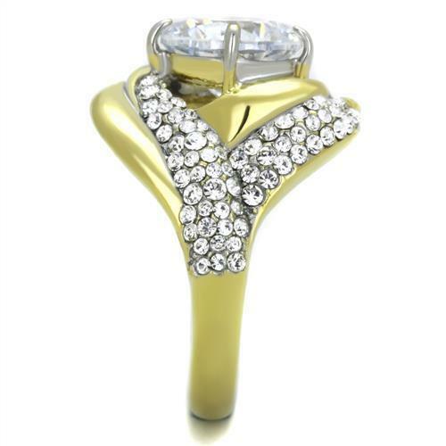 Jewellery Kingdom Ladies Cz Cocktail 4 Carat Solitaire Accents Steel Sparkling Gold Ring - Jewelry Rings - British D'sire