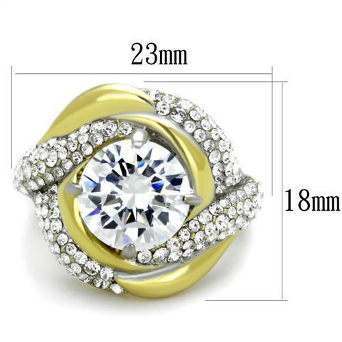 Jewellery Kingdom Ladies Cz Cocktail 4 Carat Solitaire Accents Steel Sparkling Gold Ring - Jewelry Rings - British D'sire