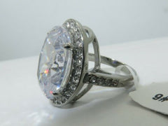 Jewellery Kingdom Ladies Cz Cocktail 8 Carat Stainless Steel Silver Big clear Oval Ring - Jewelry Rings - British D'sire