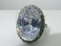 Jewellery Kingdom Ladies Cz Cocktail 8 Carat Stainless Steel Silver Big clear Oval Ring - Jewelry Rings - British D'sire