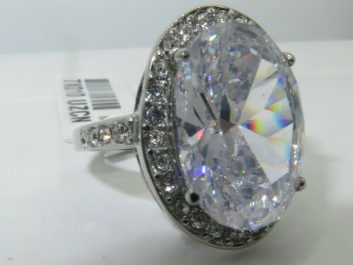 Jewellery Kingdom Ladies Cz Cocktail 8 Carat Stainless Steel Silver Big clear Oval Ring - Jewelry Rings - British D'sire Main image