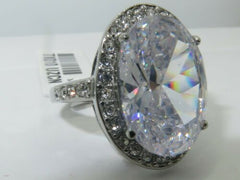 Jewellery Kingdom Ladies Cz Cocktail 8 Carat Stainless Steel Silver Big clear Oval Ring - Jewelry Rings - British D'sire