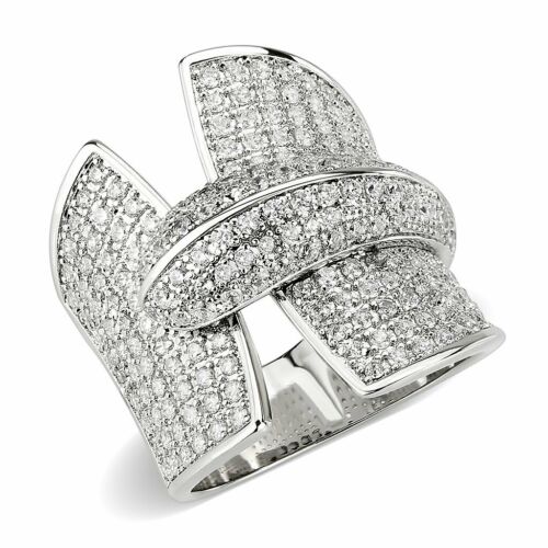 Jewellery Kingdom Ladies CZ Cocktail Statement Pave Cubic Zirconia Big Rhodium Ring (Silver) - Jewelry Rings - British D'sire
