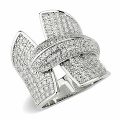 Jewellery Kingdom Ladies CZ Cocktail Statement Pave Cubic Zirconia Big Rhodium Ring (Silver) - Jewelry Rings - British D'sire