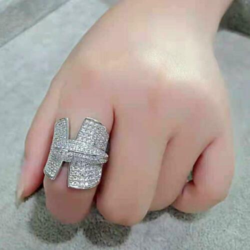 Jewellery Kingdom Ladies CZ Cocktail Statement Pave Cubic Zirconia Big Rhodium Ring (Silver) - Jewelry Rings - British D'sire