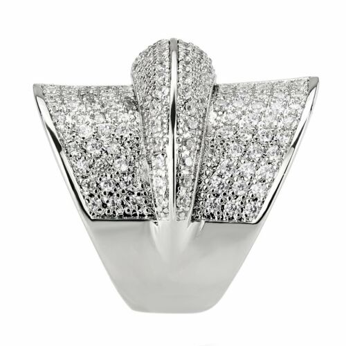 Jewellery Kingdom Ladies CZ Cocktail Statement Pave Cubic Zirconia Big Rhodium Ring (Silver) - Jewelry Rings - British D'sire