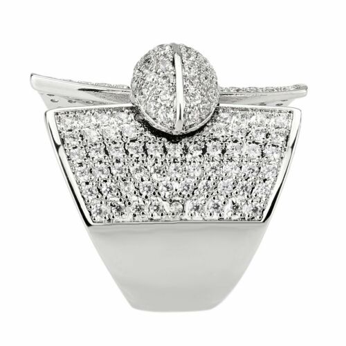 Jewellery Kingdom Ladies CZ Cocktail Statement Pave Cubic Zirconia Big Rhodium Ring (Silver) - Jewelry Rings - British D'sire