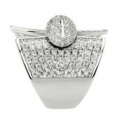 Jewellery Kingdom Ladies CZ Cocktail Statement Pave Cubic Zirconia Big Rhodium Ring (Silver) - Jewelry Rings - British D'sire