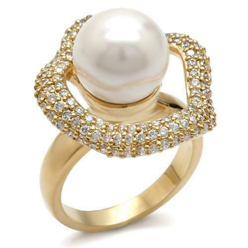 Jewellery Kingdom Ladies Cz Cream Cocktail 18kt Dress Pretty Gold Pearl Ring - Jewelry Rings - British D'sire Main image
